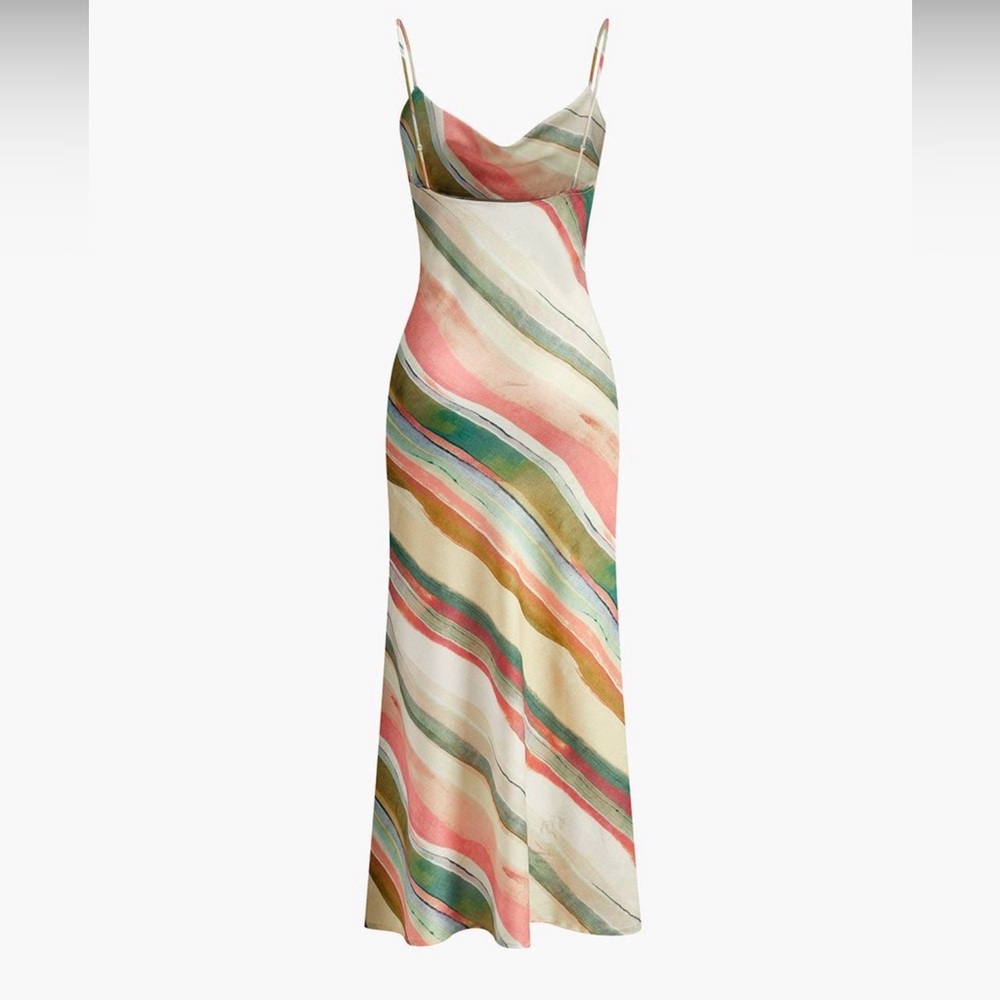 Cowl Neck Dress in Multicolor Diagonal Stripes - Picture 2 of 2